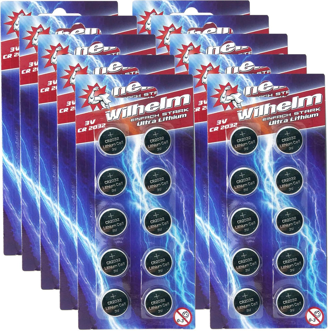 100 x CR2032 Wilhelm Blisterpack Knopfzelle Batterie Lithium 3V CR 2032
