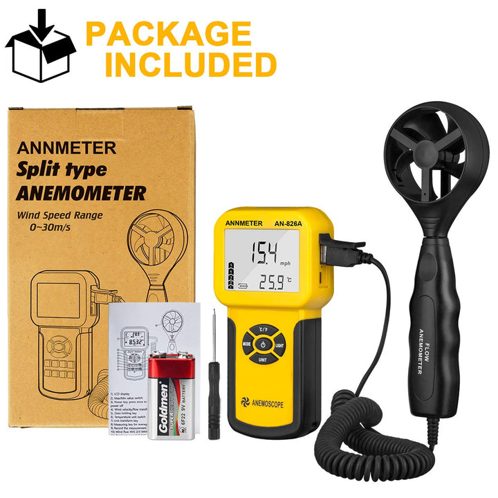 AIOMEST Windmesser, Digital Anemometer Windmesser Windmessgerät Handheld, AI-826A Windmesser CFM Win