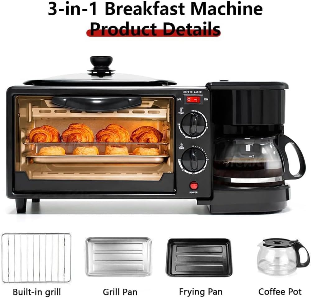 3 in 1 Multifunktions-Frühstückszubereiter, Mini Backofen und Antihaft-Bratpfanne, 9 L Mini Ofen, 30