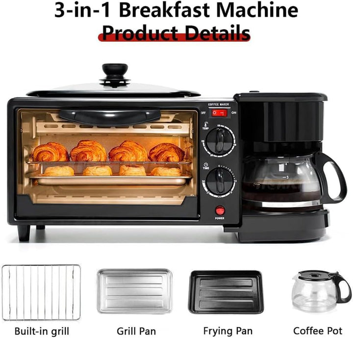 3 in 1 Multifunktions-Frühstückszubereiter, Mini Backofen und Antihaft-Bratpfanne, 9 L Mini Ofen, 30