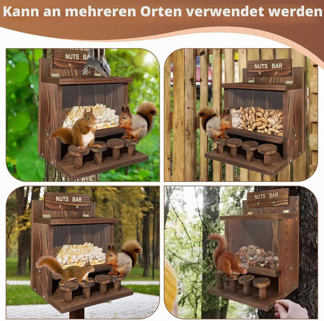 Eichhörnchen Futterhaus aus Holz, Eichhörnchen Futterstation Wetterfest &amp; Unbehandelt, Stabiles Eich