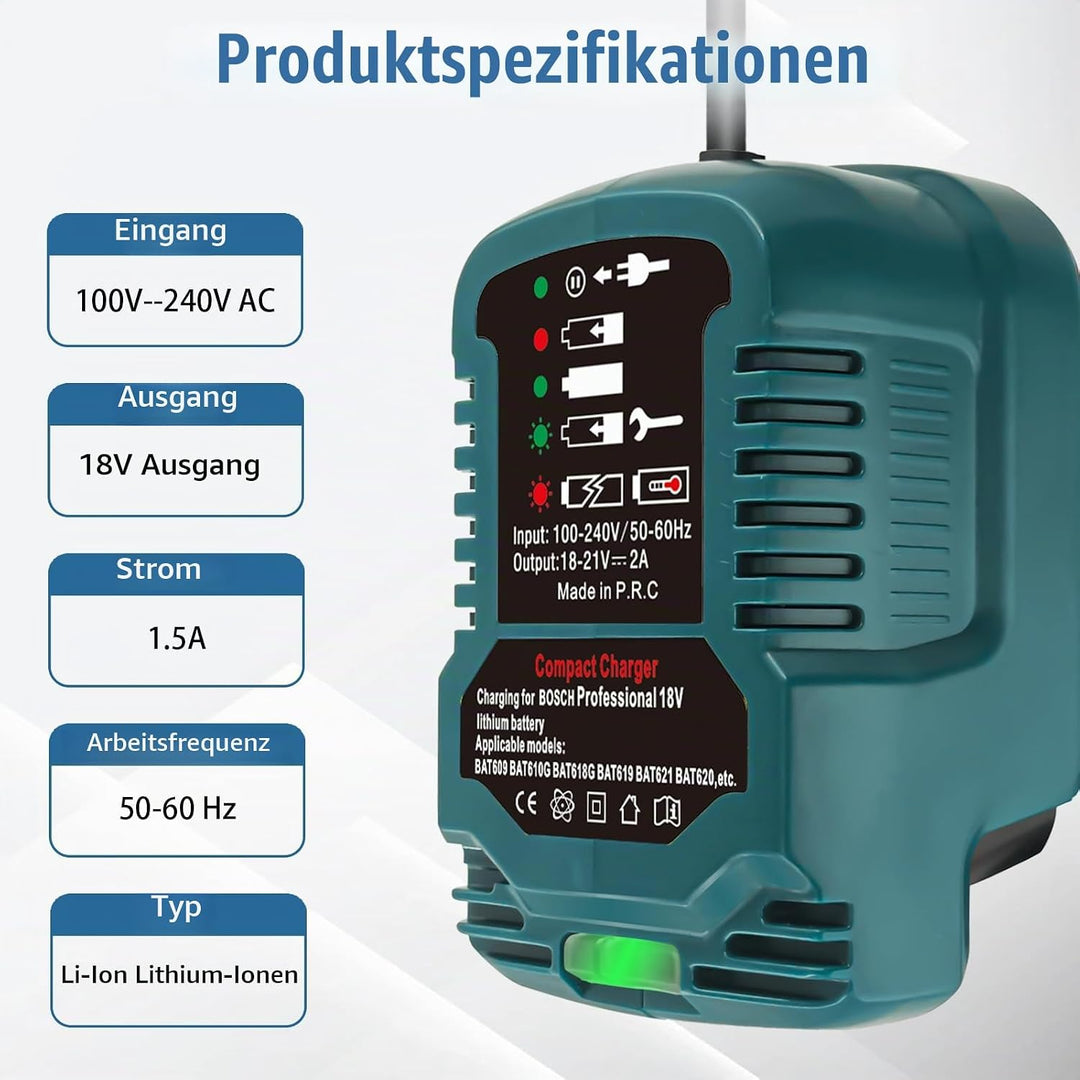 Ladegerät für Bosch Professional 18V Akku, 220V Ultraschnellladegerät für Bosch Procore GBA 18V Syst