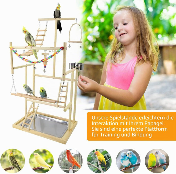 Joyeee Papageien-Spielplatz, grosser Papageien-Ständer mit Edelstahl-Futterbechern für Papageien, Ho
