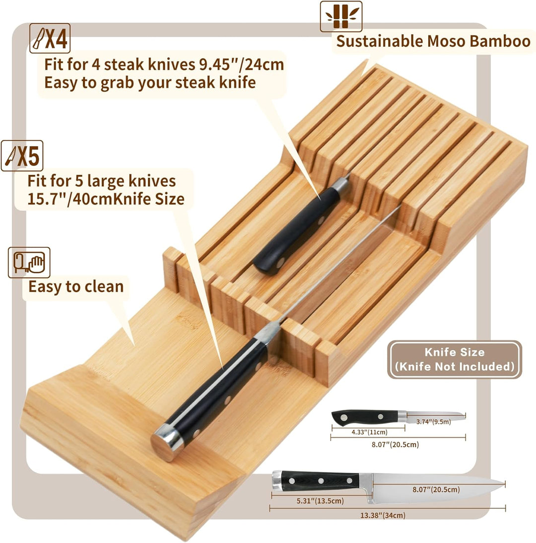 Utoplike Messer Schublade Organizer Bambus Messerblock für Küche, grosser Griff Steak Halter, Fit fü