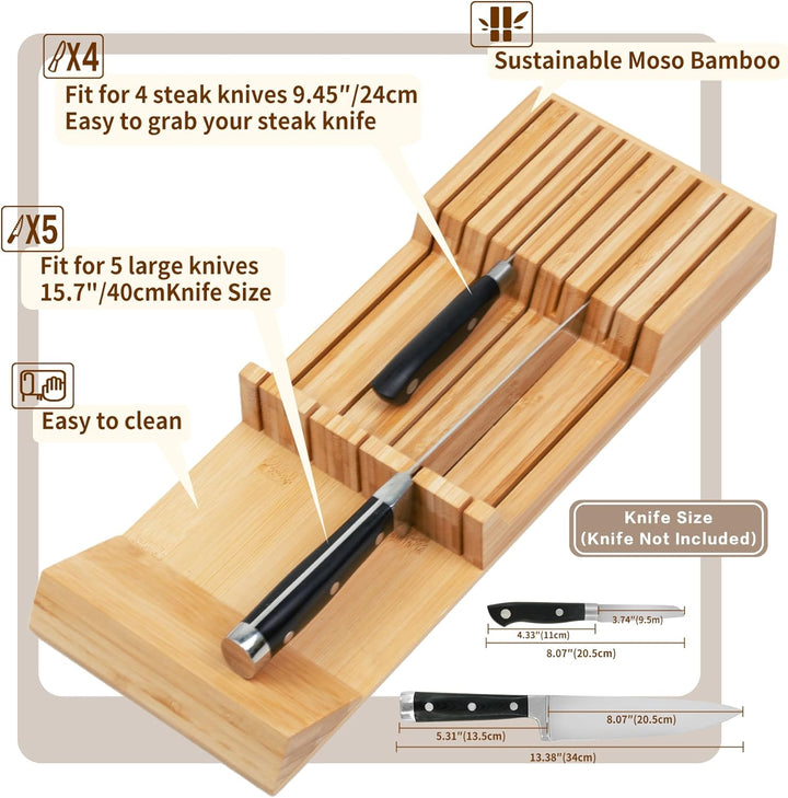 Utoplike Messer Schublade Organizer Bambus Messerblock für Küche, grosser Griff Steak Halter, Fit fü