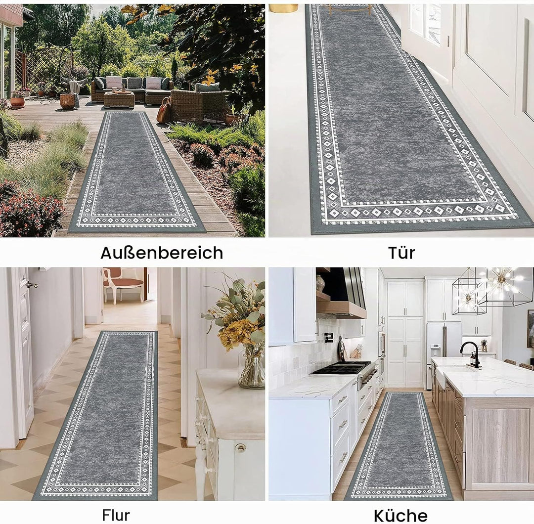 Enyhom Lang Teppich Läufer 66 x 240 cm Waschbar rutschfest Läufer Flur Teppich Küchenläufer dauerhaf