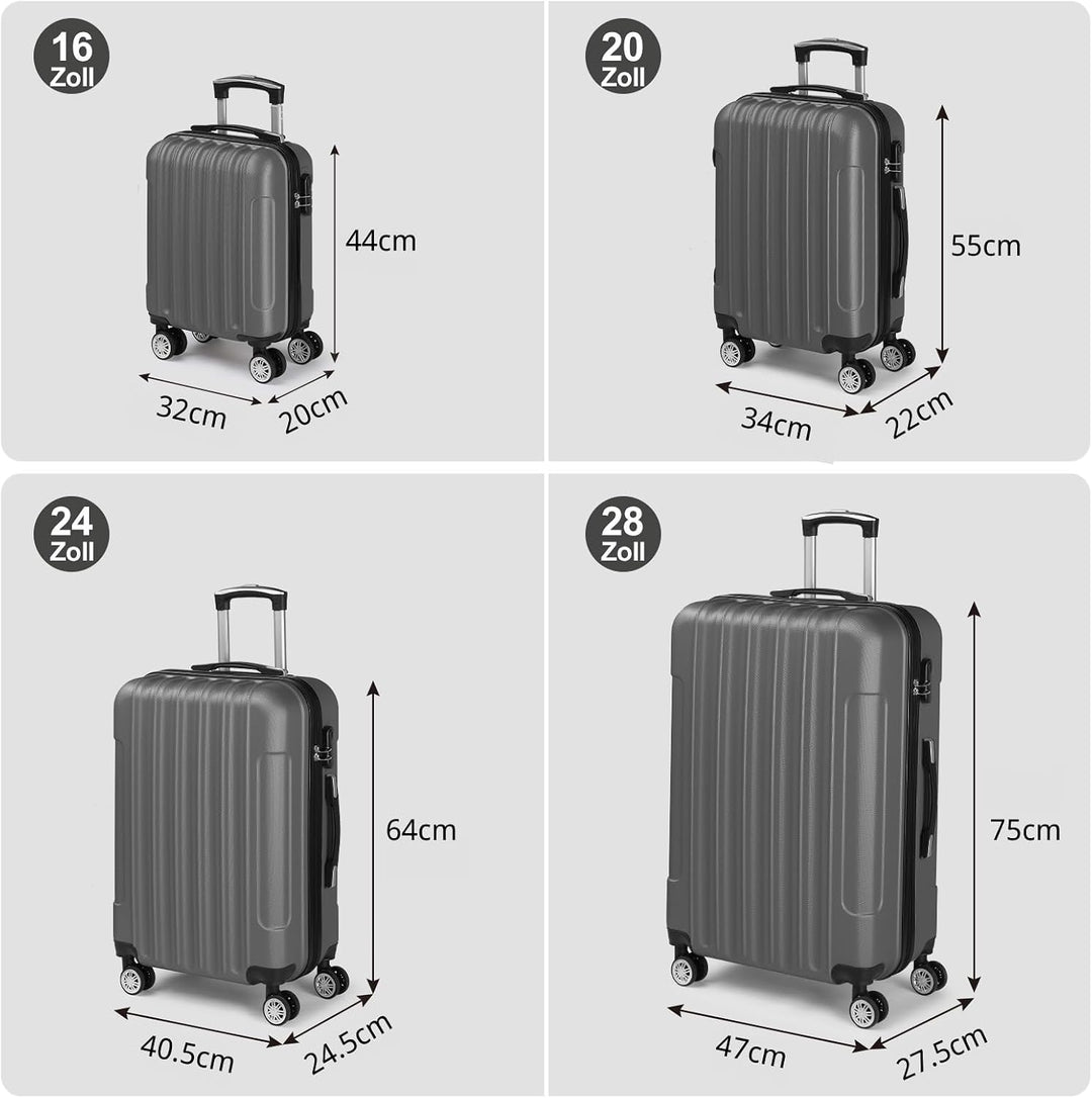 LALAHO Kofferset 4 teilig, Reisekoffer Set, Hartschalen Koffer Set aus ABS, Gepäckset mit Teleskopgr