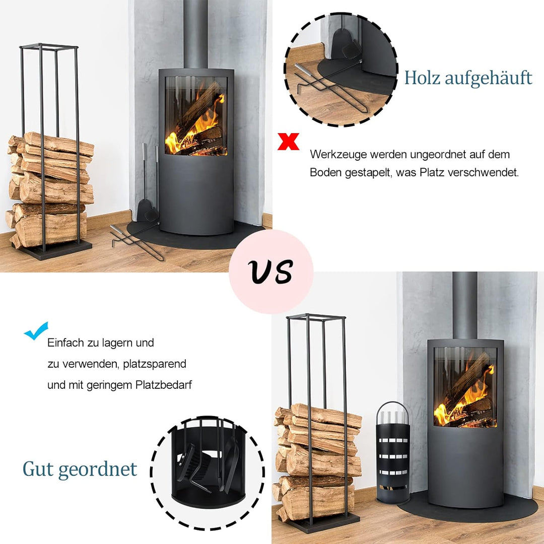 YUENFONG Kaminbesteck Edelstahl 5 teilig Kamingarnitur Kaminzubehör Kaminwerkzeug mit Schürhaken, Za