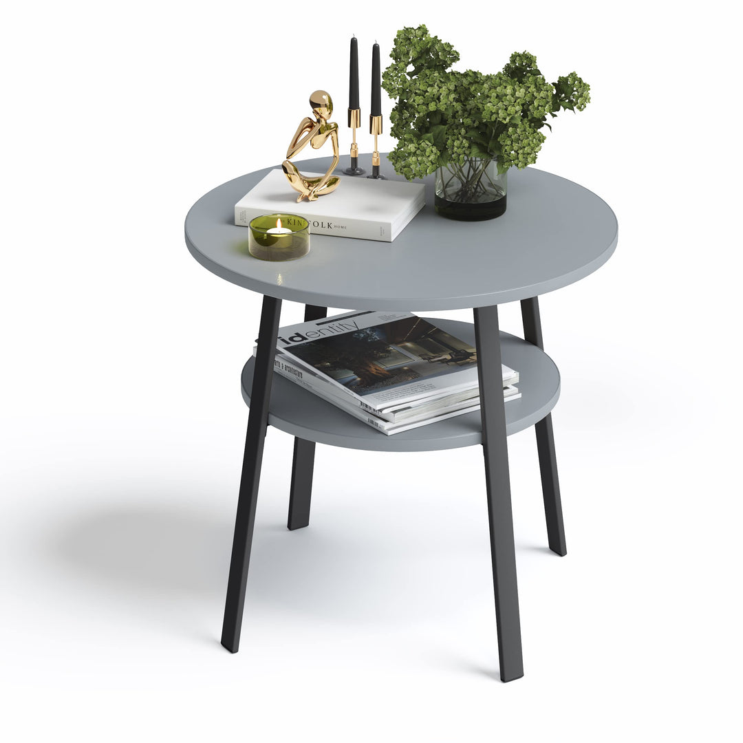 stardis Beistelltisch rund stabiles Metallgestell/Holz Ø52xH 54 cm, 2 Ablagen Nachttisch Couchtisch