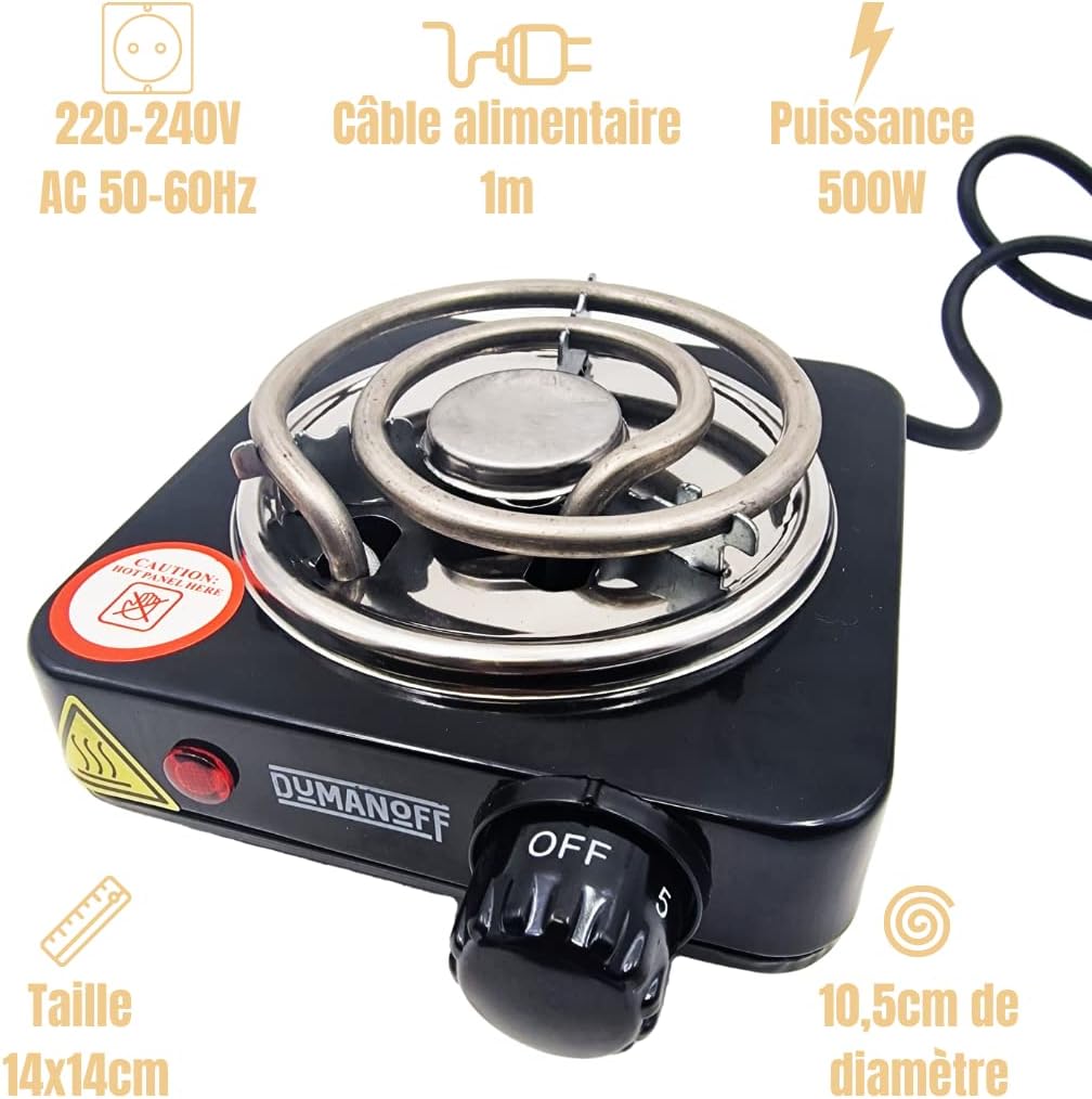 Elektrischer Kohleanzünder 500 W – Heizplatte für Naturkohle – Durchmesser 10,5 cm – Farbe Schwarz