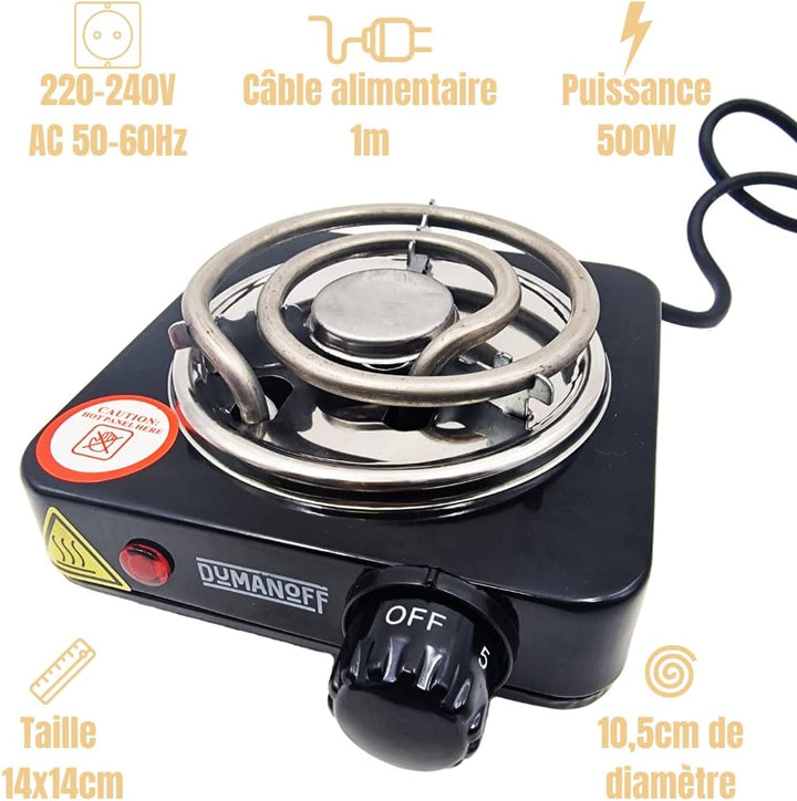 Elektrischer Kohleanzünder 500 W – Heizplatte für Naturkohle – Durchmesser 10,5 cm – Farbe Schwarz