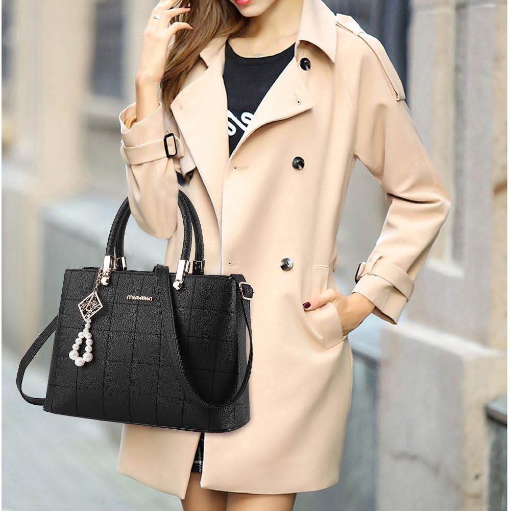 BestoU handtaschen damen Schwarz gross Leder Damen Schultertasche Frauen Umhängetasche, Schwarz