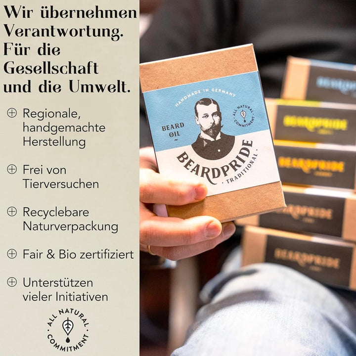 BEARDPRIDE Bio Bartöl Herren I Original Bart Öl aus dem Barbershop I Bartpflege Öl für weichen Bart