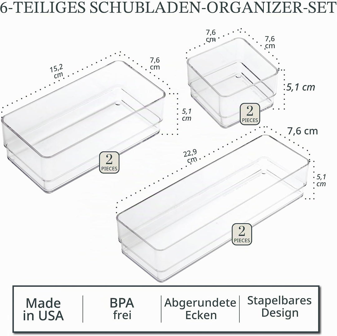 STORi Kosmetik- und Schreibtisch-Schubladen-Organizer, Kunststoff, transparent, 6 Stück 6 Piece, 6 P