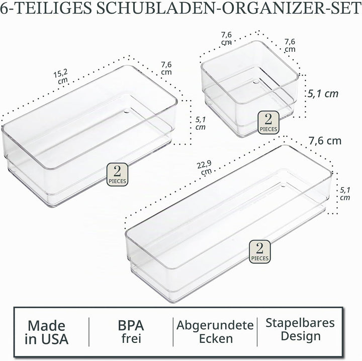 STORi Kosmetik- und Schreibtisch-Schubladen-Organizer, Kunststoff, transparent, 6 Stück 6 Piece, 6 P