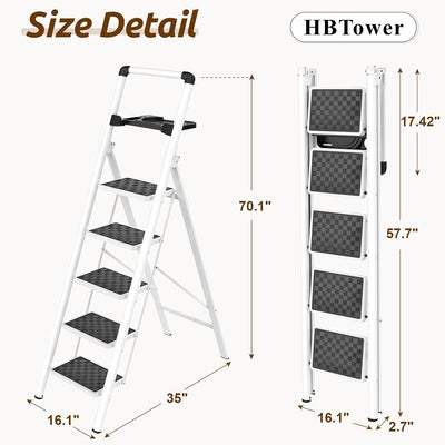 HBTower Trittleiter 5 Stufen Klappbar, Leiter 5 Stufen,stufenleiter,Leiter mit breitem Anti-Rutsch-P