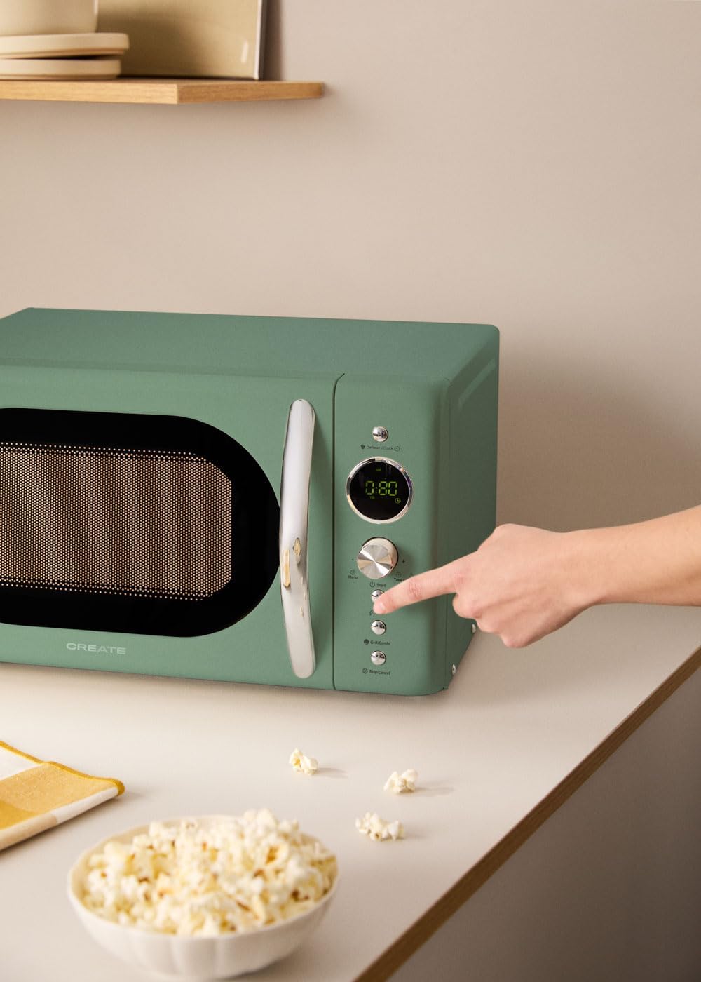 CREATE/MICROWAVE RETRO/Digitale Mikrowelle mit Grillfunktion Salbeigrün/Retro-Stil, 20L Fassungsverm