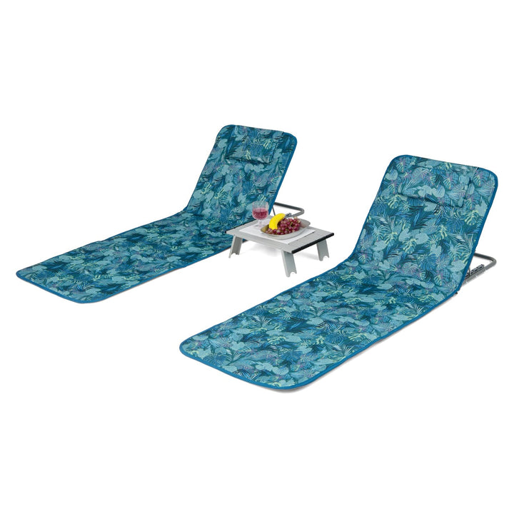 COSTWAY 2er Set Strandmatte mit Beistelltisch, Kopfkissen & Staufach, Liegematte mit Verstellbarer R