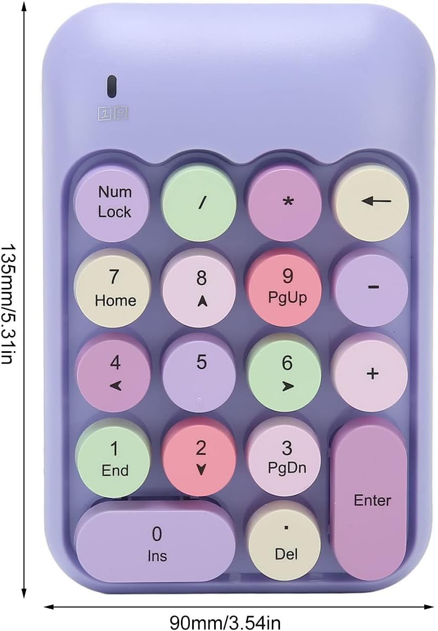 Ejoyous Drahtloses Zahlenpad, Ergonomic Retro 2.4GHz Numericastey, 18 Tasten Farbenfrohe Runde Tasta