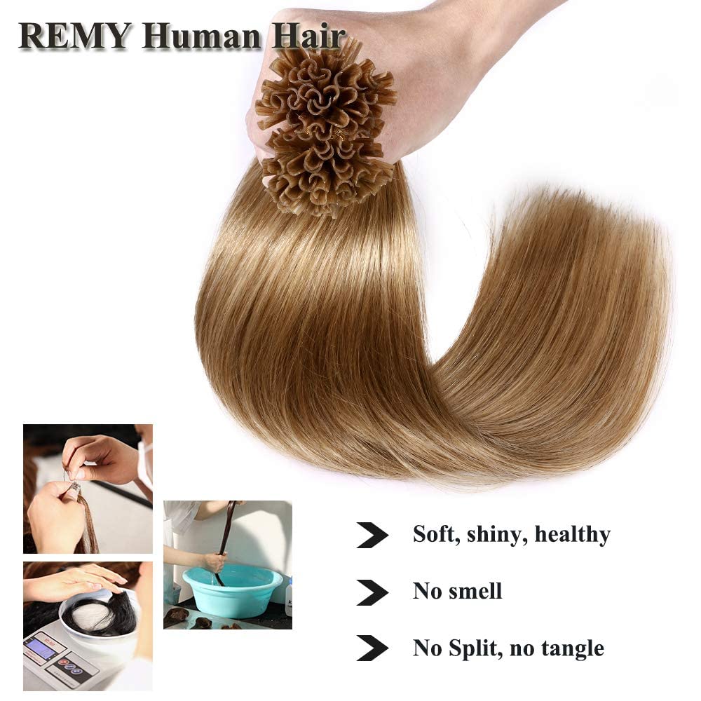 SEGO U Tip Extensions Haare Bonding Echthaar Bonded Haarverlangerung Keratin 1g/Strähne 50g Honigblo