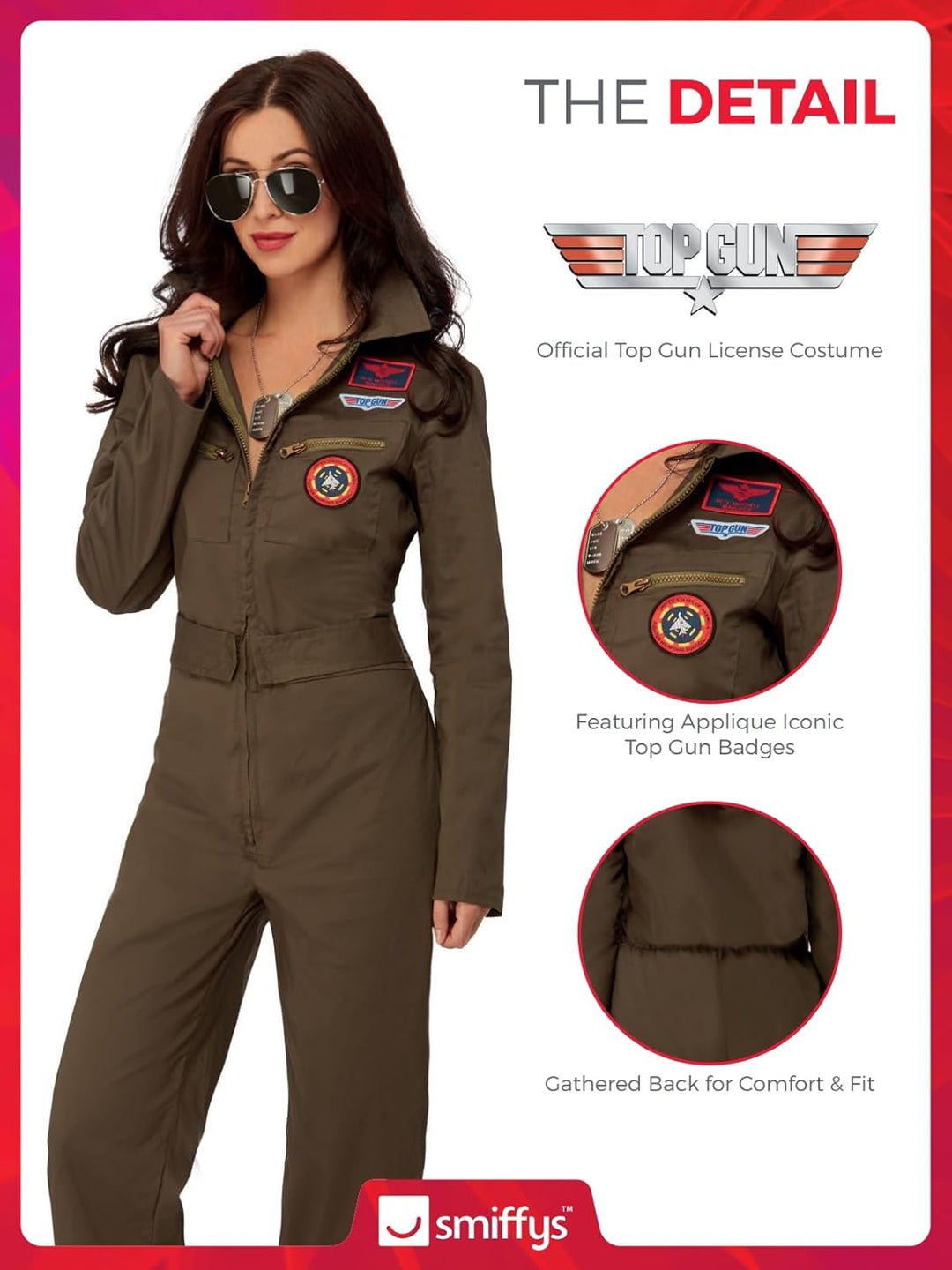 Smiffys Top Gun Damen Kostüm Khaki mit Overall Offiziell lizenzierte Top Gun Verkleidung Erwachsene