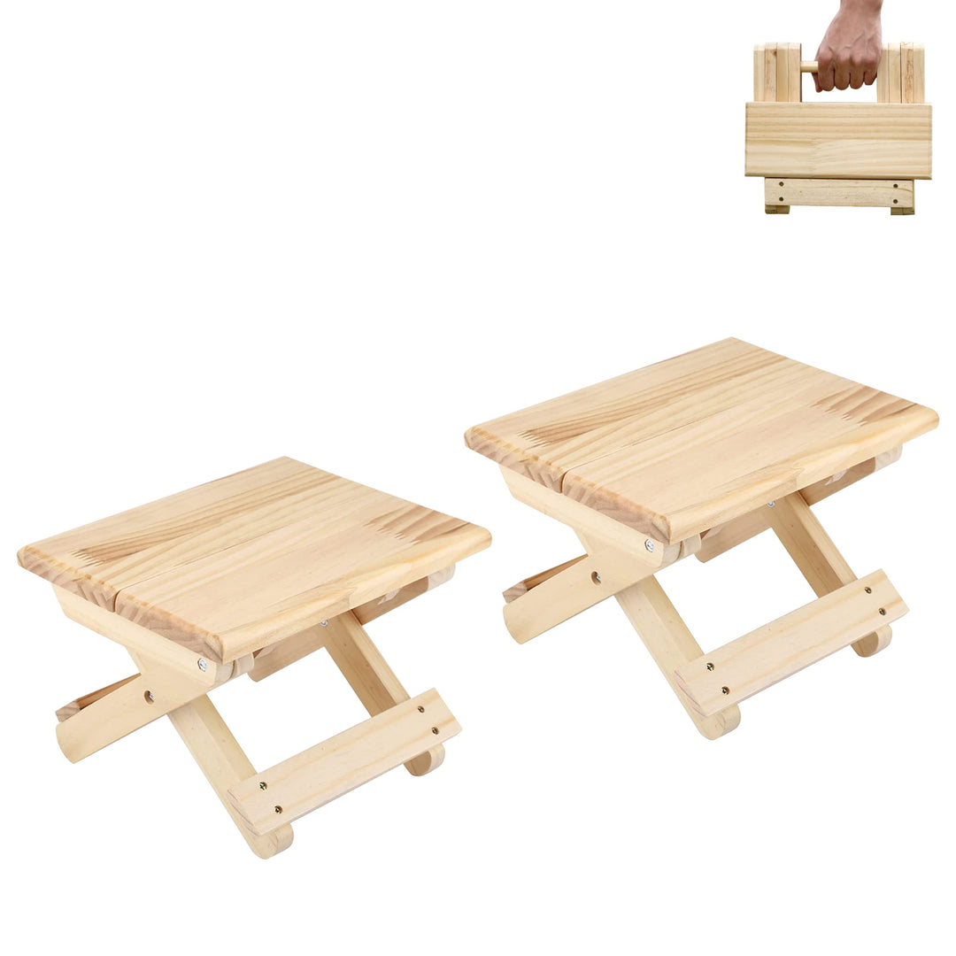 2 Mini Klapphocker aus Holz. Reisesitz, Kinderhocker, Tragbarer Fusshocker für Zuhause, Badezimmer,