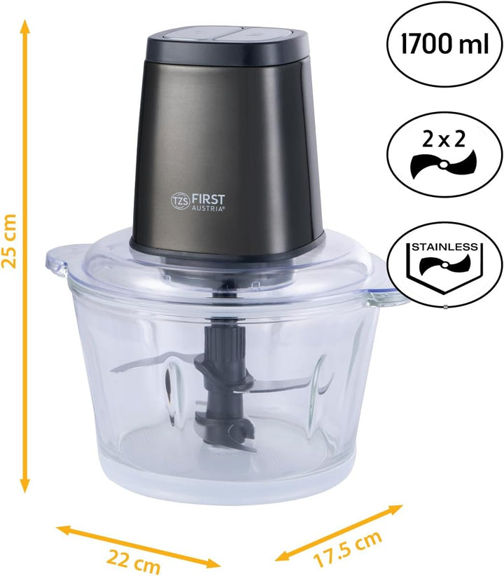 TZS First Austria Zerkleinerer | 1.7L Glasbehälter | 500W | 2 Geschwindigkeiten | Multizerkleinerer
