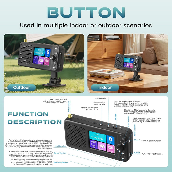 Hodozzy DAB/DAB+ Radio mit Bluetooth Tragbarer Lautsprecher, 2,4-Zoll-Farbdisplay Wiederaufladbares