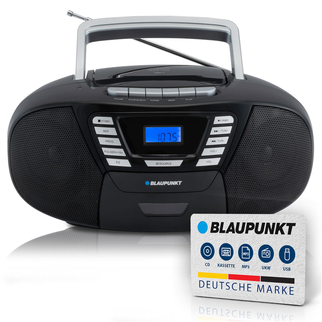 Blaupunkt B 120 BK tragbarer CD Player mit Bluetooth | Kassettenrekorder | Hörbuch Funktion | mit US