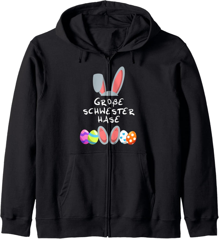 Grosse Schwester Hase Osterhase Partnerlook Outfit Ostern Kapuzenjacke