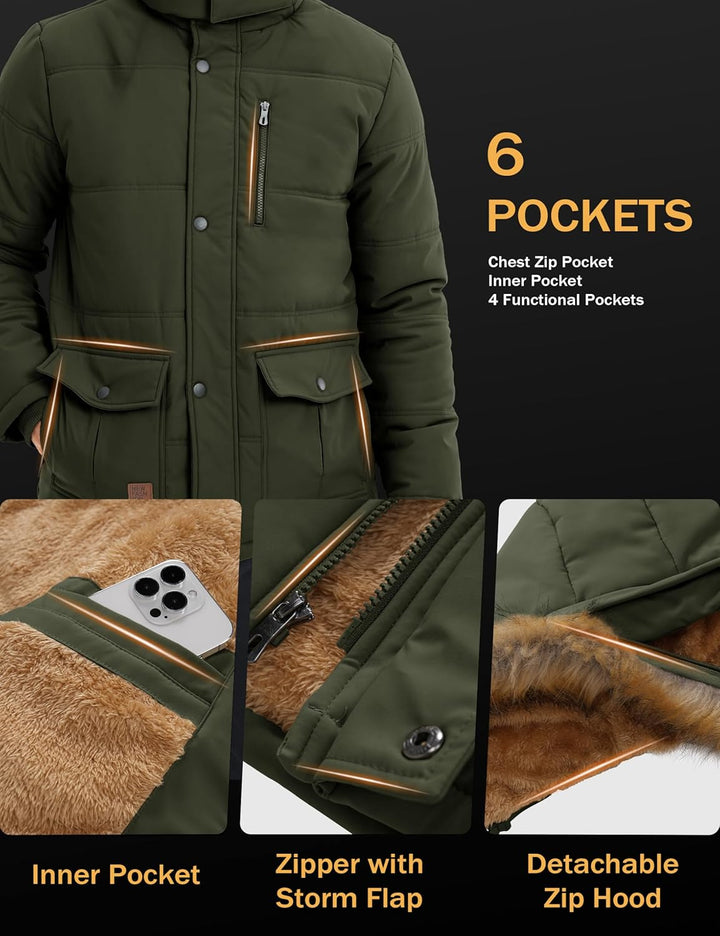 MAGCOMSEN Herren Winter Parka Jacke Winddicht Outdoor Warme Fleecejacke Freizeit Übergangsjacke Wass