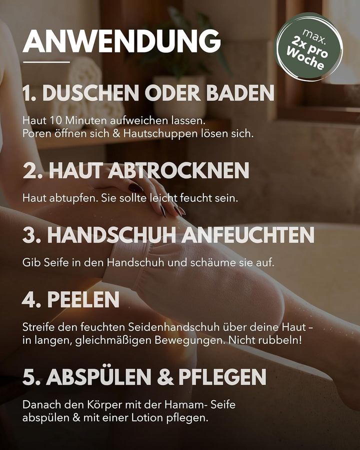 Seiden Peelinghandschuh für Körper I Pflegehandschuh aus 100% Rohseide I Mit Sericin für antibakteri