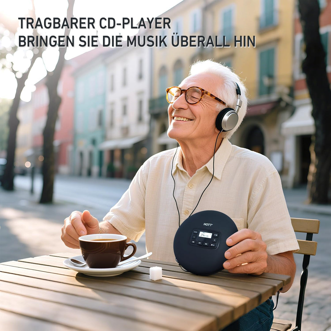 HOTT Tragbarer CD Player Kompakter Player Trockenbatterie-betriebener CD-Player mit Tastensperre/Ant