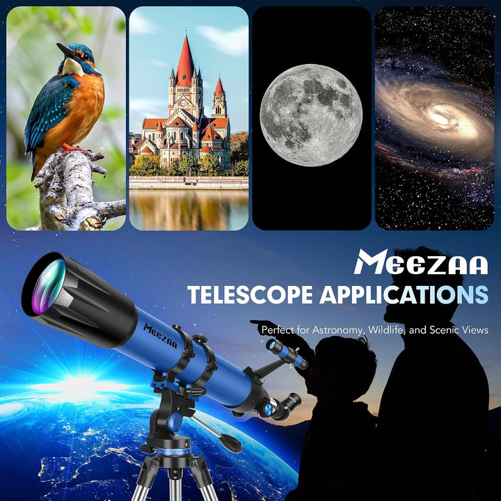 MEEZAA Teleskop, Teleskop Astronomie Profi für Erwachsene, 90mm Blende 800mm AZ Mount Astronomisches