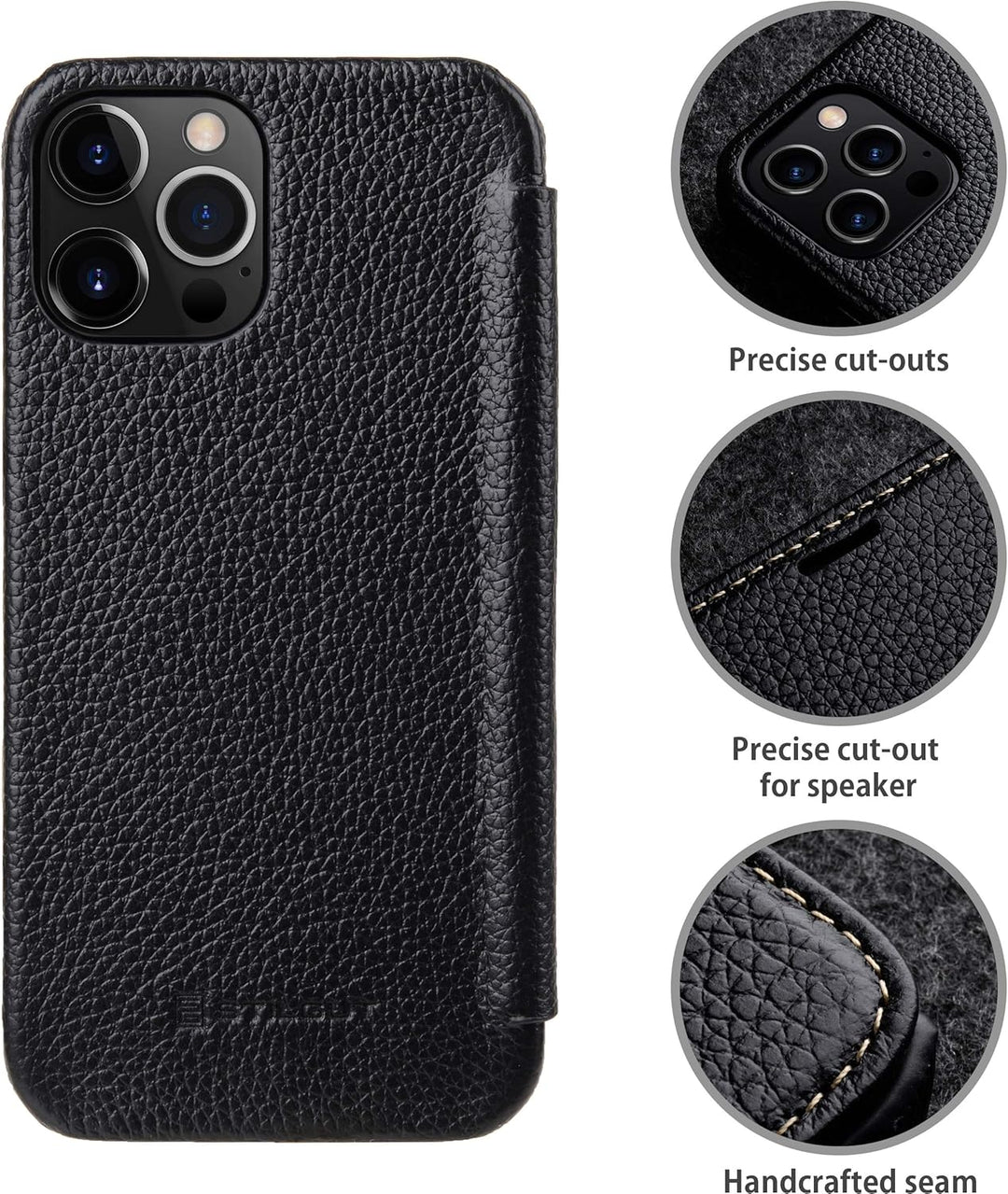 STILGUT Book Case kompatibel mit iPhone 12 Pro Max (6.7“) Hülle aus Leder zum Klappen, Klapphülle, H