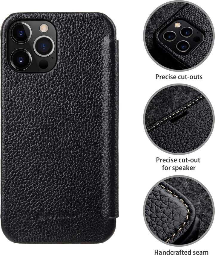 STILGUT Book Case kompatibel mit iPhone 12 Pro Max (6.7“) Hülle aus Leder zum Klappen, Klapphülle, H