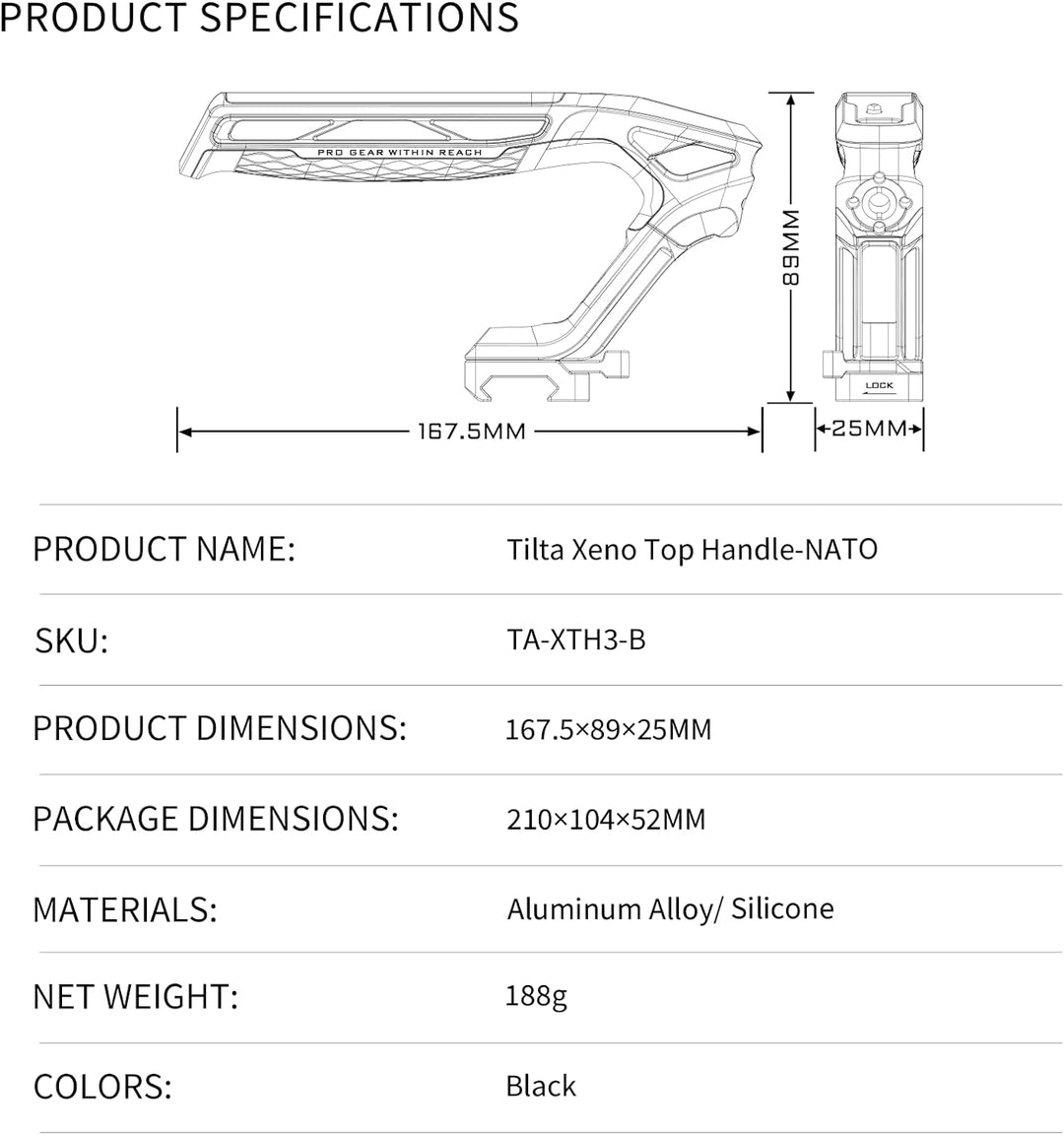 Tilta Xeno Top Griff mit NATO-Halterung - Schwarz TA-XTH3-B NATO - Black, NATO - Black