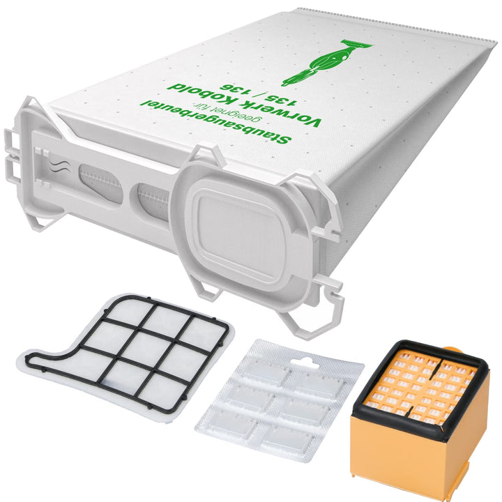 McFilter | Zubehör-Set 15-teilig geeignet für Vorwerk Kobold VK 135, 136, 135SC, 12 Staubsaugerbeute