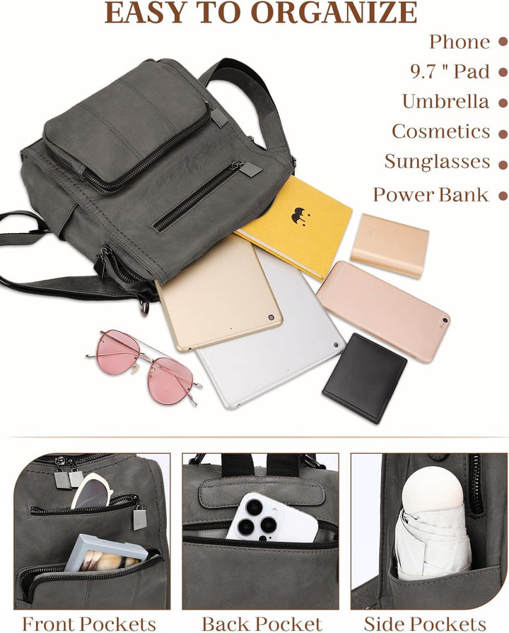 RAVUO Damen Rucksäcke,PU-Leder Rucksack Frauen Mädchen Mode Backpack Rucksack 3 Wege Reisetasche Sch