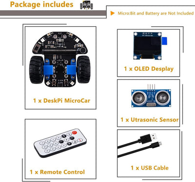 GeeekPi DeskPi MicroCar Microbit Mini Cutebot Kit Suitable for BBC Micro:bit V2,DIY Programmable Rob