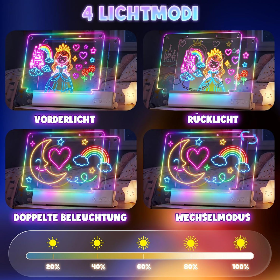 LED Zeichenbrett Kinder, Maltafel für Kinder mit Doppeltafel (Weiss) | 16 Zoll Zeichenfläche mit Ani