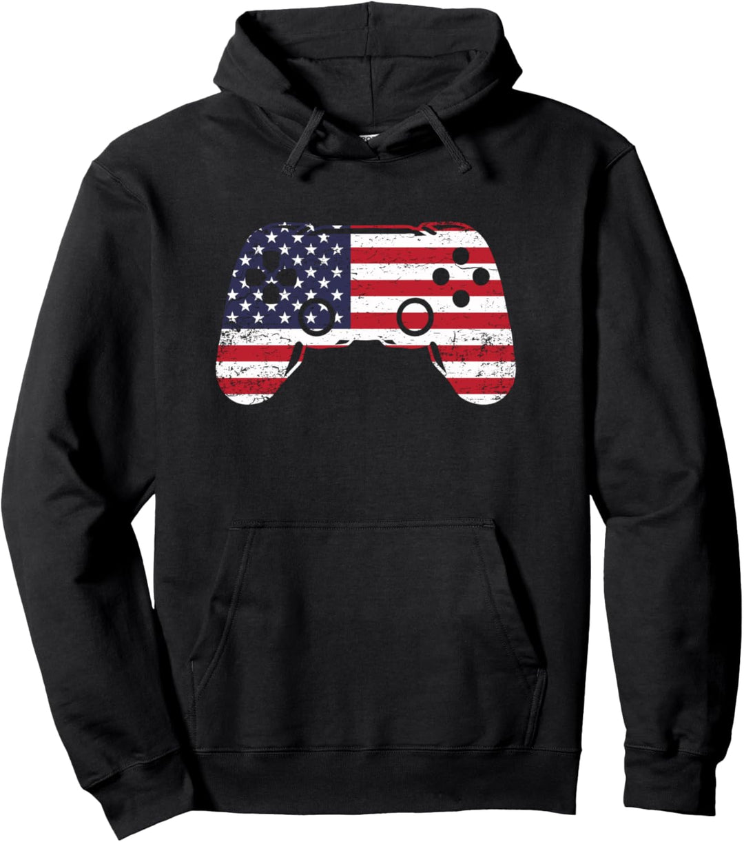 Gaming USA American Flag Gamer Controller US 4th Of July Pullover Hoodie