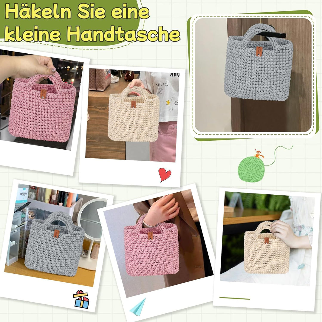 Coopay Häkelset für Anfänger, Häkelset Tasche mit Häkelnadel 4,5mm, Anleitung, 5mm Dicke Wolle zum H