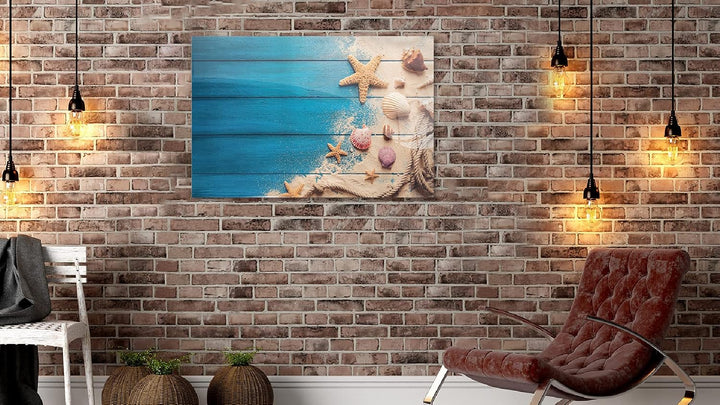 ALLboards Glas Magnettafel MUSCHELN BLAUES HOLZ SAND SEIL 90x60cm Glasbild Memoboard aus Glas Glasta