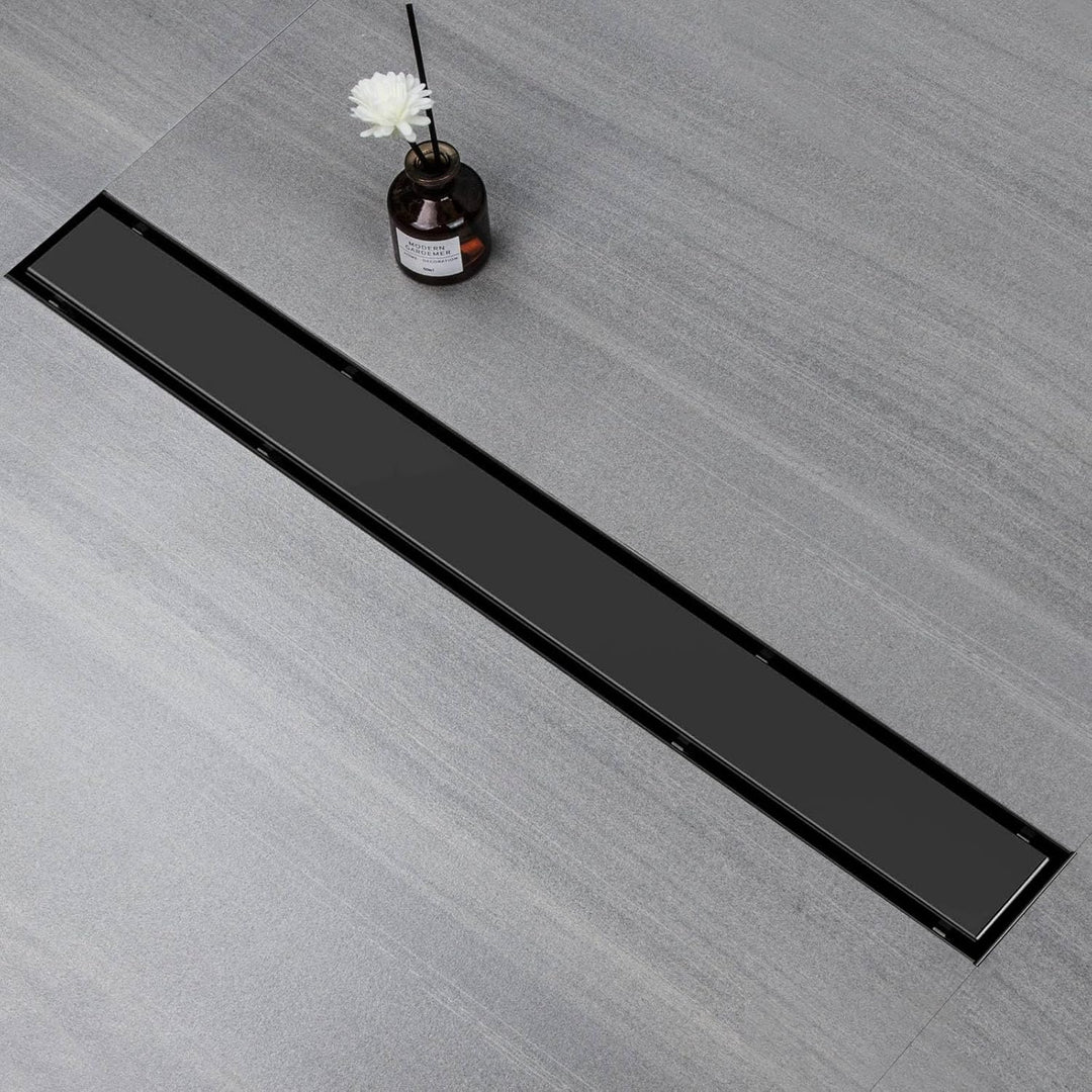Duschrinne 30 cm, Schwarz Befliesbar Duschrinne extra flach, Edelstahl Bodenablauf Komplettset mit 3