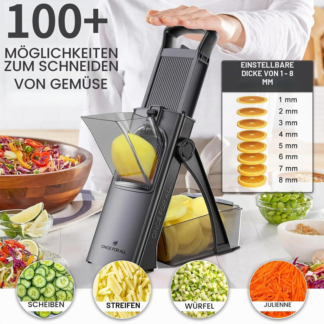 ONCE FOR ALL Gemüseschneider mit Auffangbecken, Gemüsehobel ideal als Pommesschneider &amp; Kartoffelsch