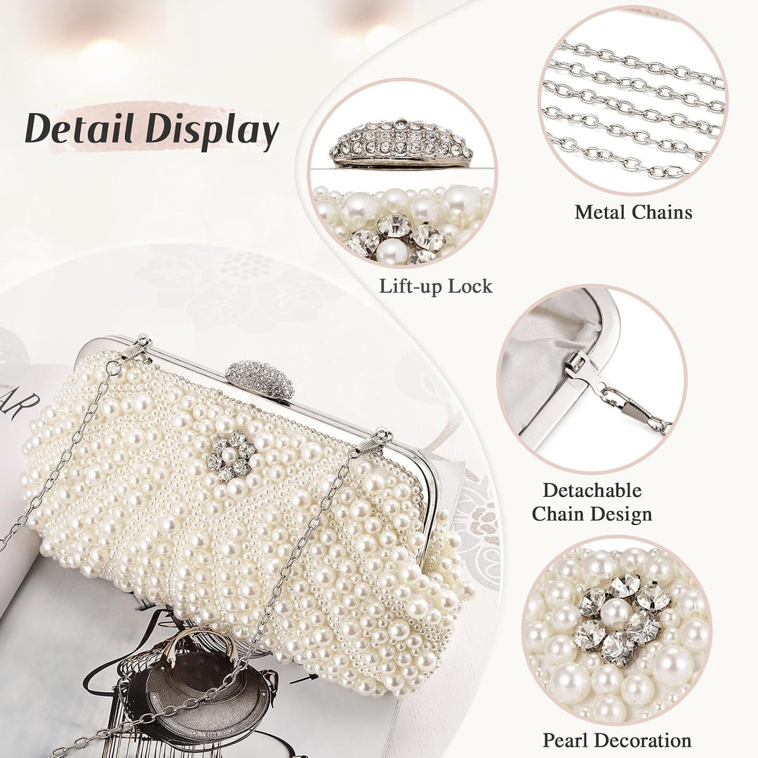 BAIGIO Damen Clutch Perlen Elegant Abendtasche Ivory Vintage Handtasche Clutch Weiss Brauttasche mit