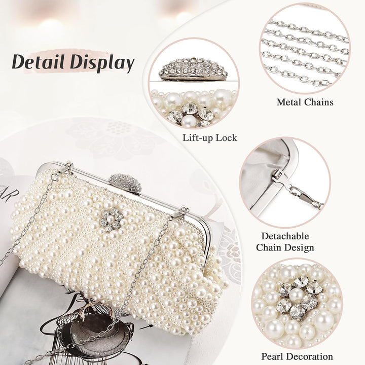 BAIGIO Damen Clutch Perlen Elegant Abendtasche Ivory Vintage Handtasche Clutch Weiss Brauttasche mit