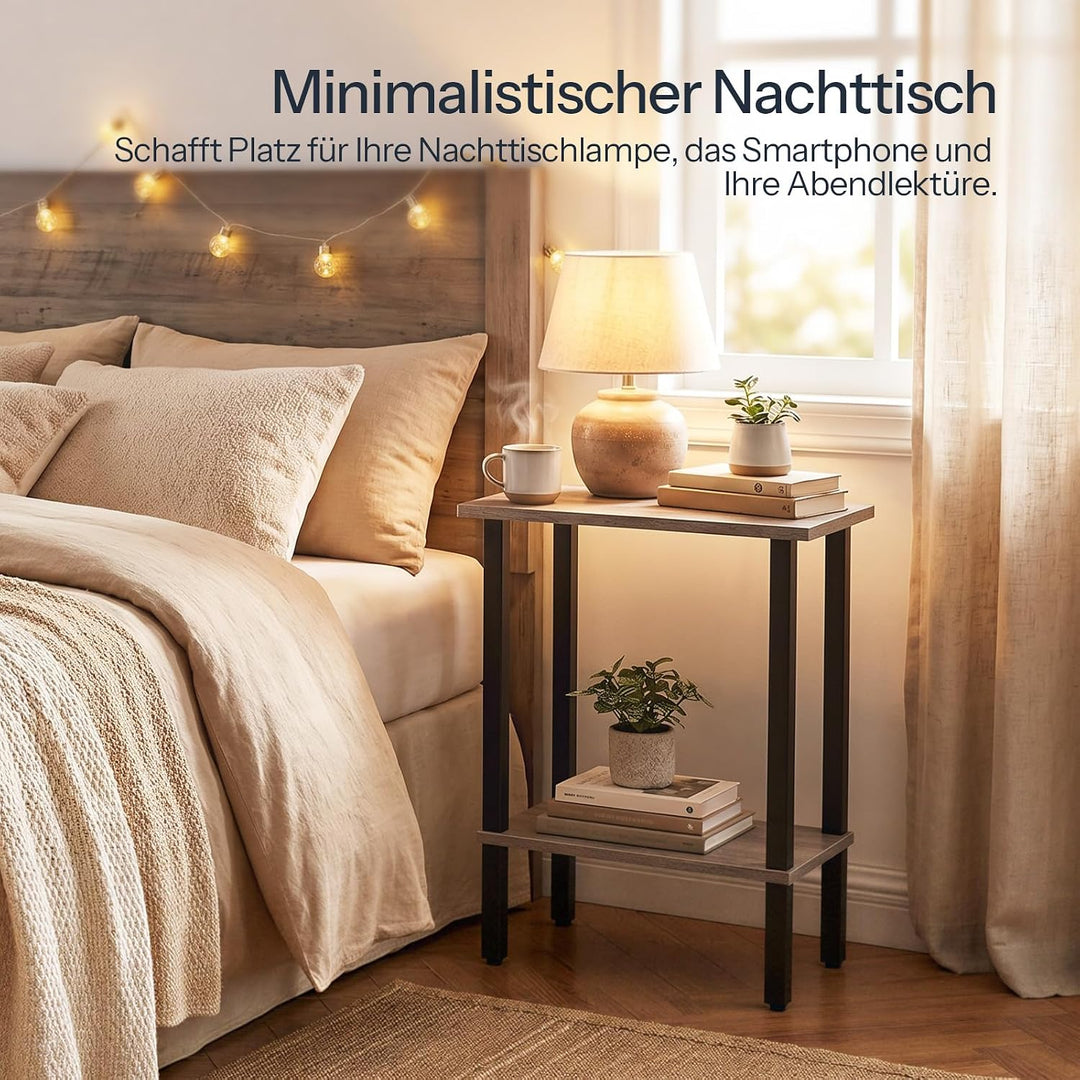 HOOBRO 2-stöckiger Beistelltisch, Couchtisch, schmaler Sofatisch, Nachttisch, für Snacks, kleine Räu