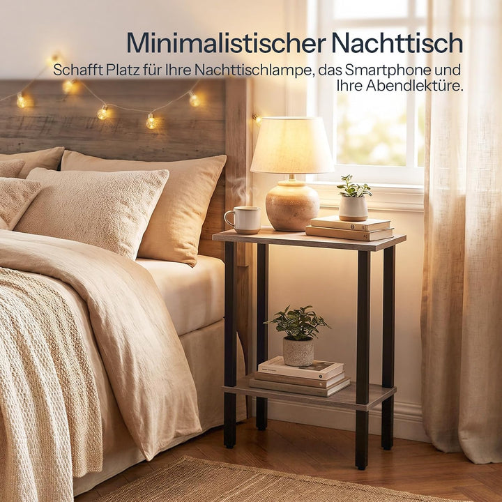 HOOBRO 2-stöckiger Beistelltisch, Couchtisch, schmaler Sofatisch, Nachttisch, für Snacks, kleine Räu